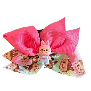 4/$15 Bundle Monster Girls Hair Bow 2 Tone Pink Ribbon Baby Blue Overall